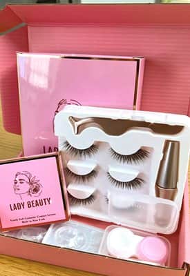 מארז ביוטי-ערכת ריסים מגנטיים ואיילינר מגנטי+עדשות צבע שנתיות מותג- ליידי ביוטי