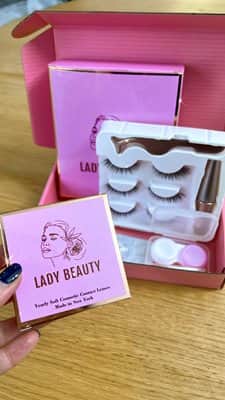 מארז ביוטי-ערכת ריסים מגנטיים ואיילינר מגנטי+עדשות צבע שנתיות מותג- ליידי ביוטי